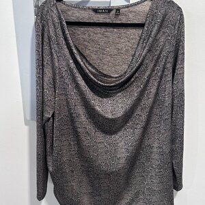 IMAN Global Chic Metallic Snake Print Cowl Neck Top 1X EUC